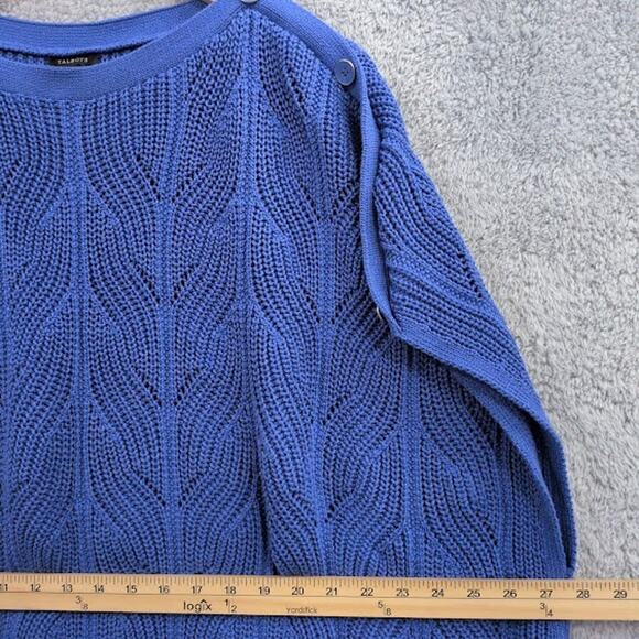 Talbots Chevron Pointelle Cable Knit Draped Poncho XS/S Blue Sleeveless - Picture 6 of 8